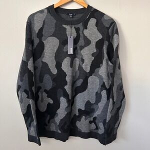 NEW Benson Mens Large Camouflage Crew Neck Pullover Sweater 100% Wool MSRP $175